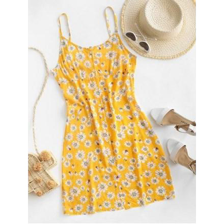 Daisy Floral Button Front Cami Sun Dress