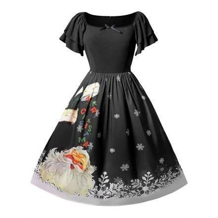 Christmas Plus Size Santa Claus Printed Dress